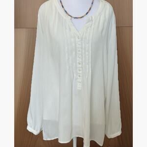 Miracle Body Miraclesuit Top Women L White Cream Tuxedo Blouse Long Sleeve Sheer